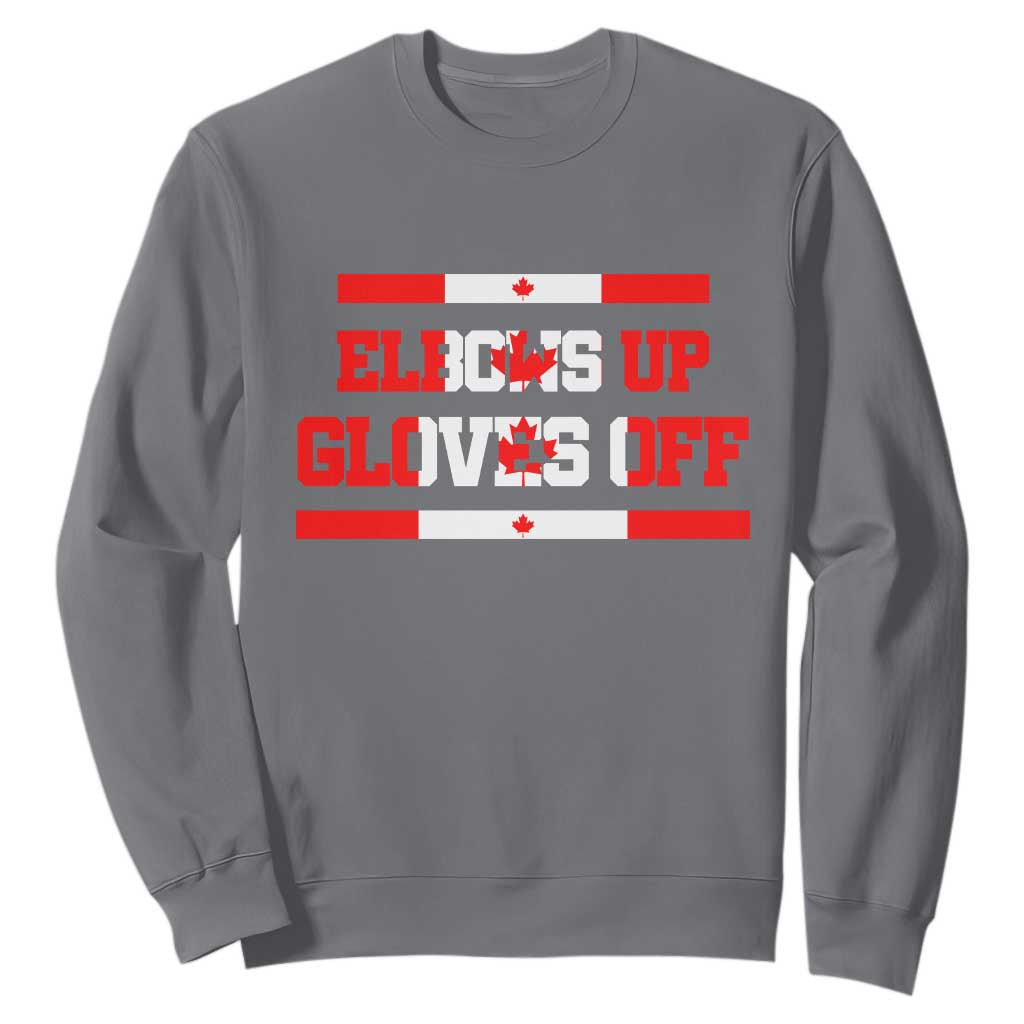 Elbows Up Gloves Off Sweatshirt Canadian Ice Hockey Lover Gift TS12 Charcoal Print Your Wear