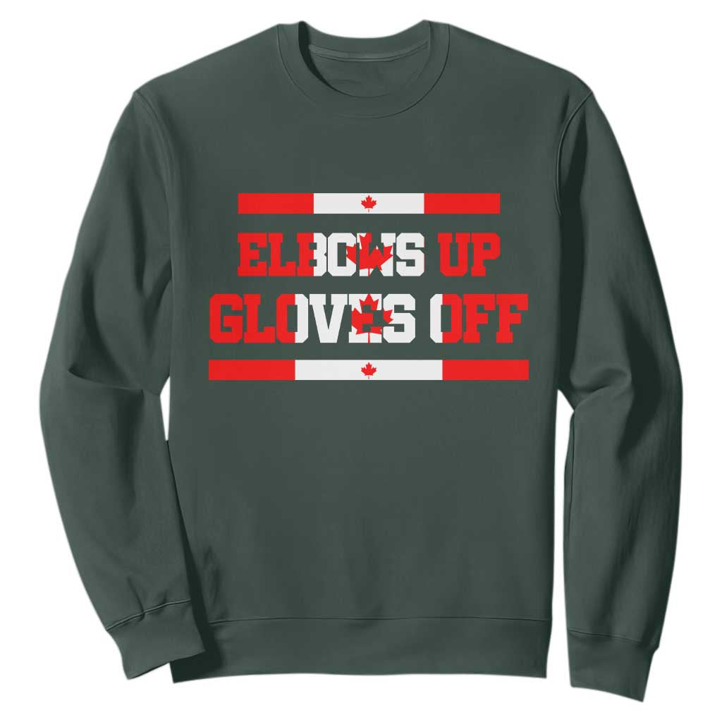 Elbows Up Gloves Off Sweatshirt Canadian Ice Hockey Lover Gift TS12 Dark Forest Green Print Your Wear