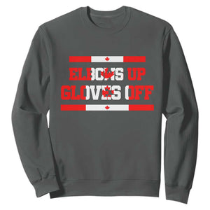 Elbows Up Gloves Off Sweatshirt Canadian Ice Hockey Lover Gift TS12 Dark Heather Print Your Wear