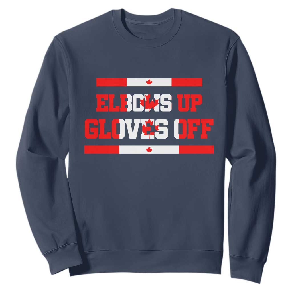 Elbows Up Gloves Off Sweatshirt Canadian Ice Hockey Lover Gift TS12 Navy Print Your Wear
