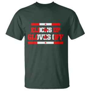 Elbows Up Gloves Off T Shirt Canadian Ice Hockey Lover Gift TS12 Dark Forest Green Print Your Wear