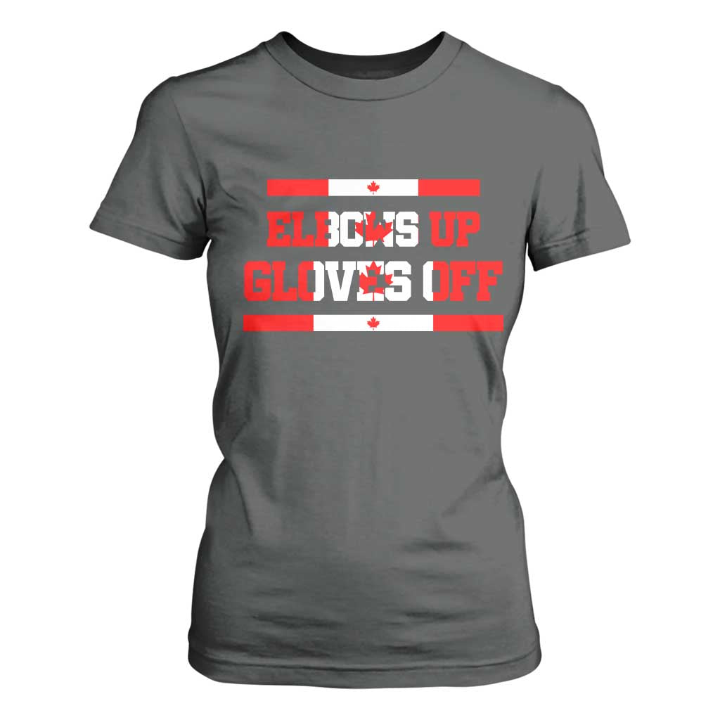 Elbows Up Gloves Off T Shirt For Women Canadian Ice Hockey Lover Gift TS12 Dark Heather Print Your Wear