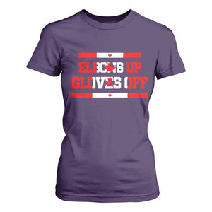 Elbows Up Gloves Off T Shirt For Women Canadian Ice Hockey Lover Gift TS12 Purple Print Your Wear