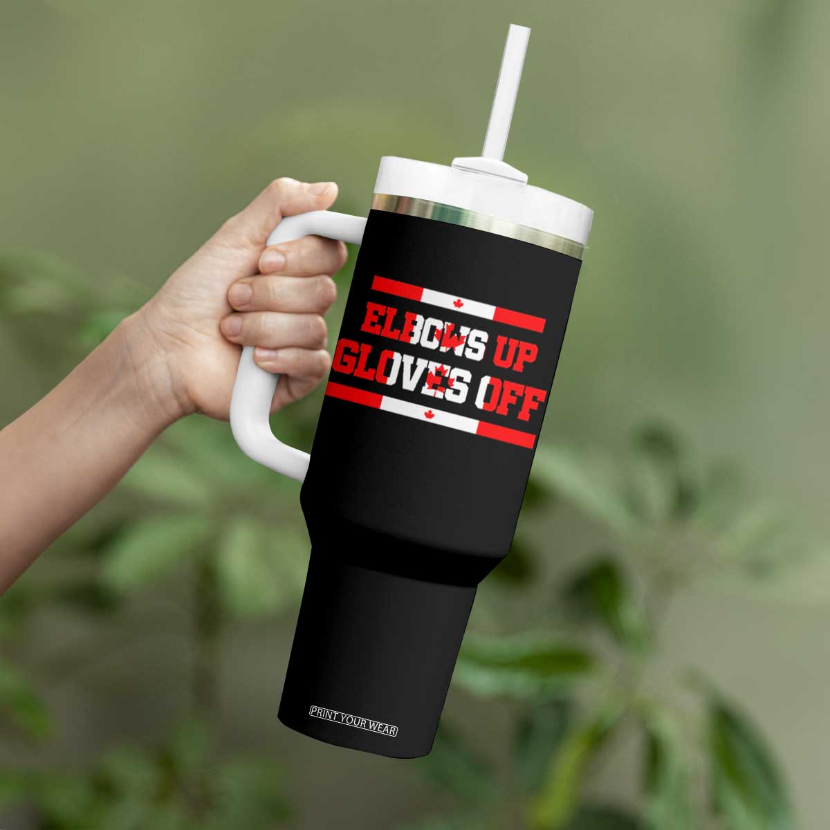 Elbows Up Gloves Off Tumbler With Handle Canadian Ice Hockey Lover Gift TS12 Print Your Wear