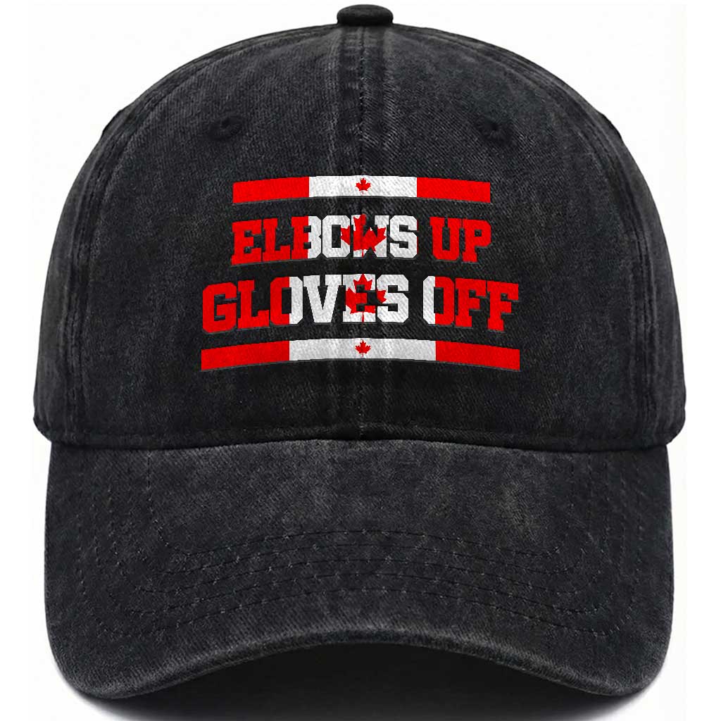 Elbows Up Gloves Off Washed Cotton Baseball Cap Canadian Ice Hockey Lover Gift TS12 Print Your Wear
