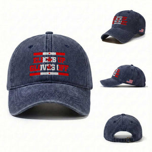 Elbows Up Gloves Off Washed Cotton Baseball Cap Canadian Ice Hockey Lover Gift TS12 Washed Cap Universal Fit Navy Print Your Wear