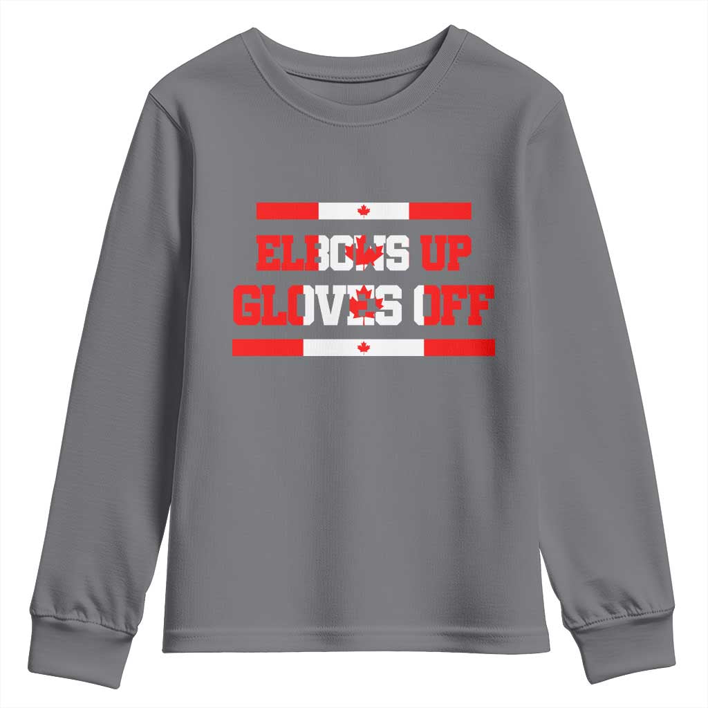 Elbows Up Gloves Off Youth Sweatshirt Canadian Ice Hockey Lover Gift TS12 Charcoal Print Your Wear