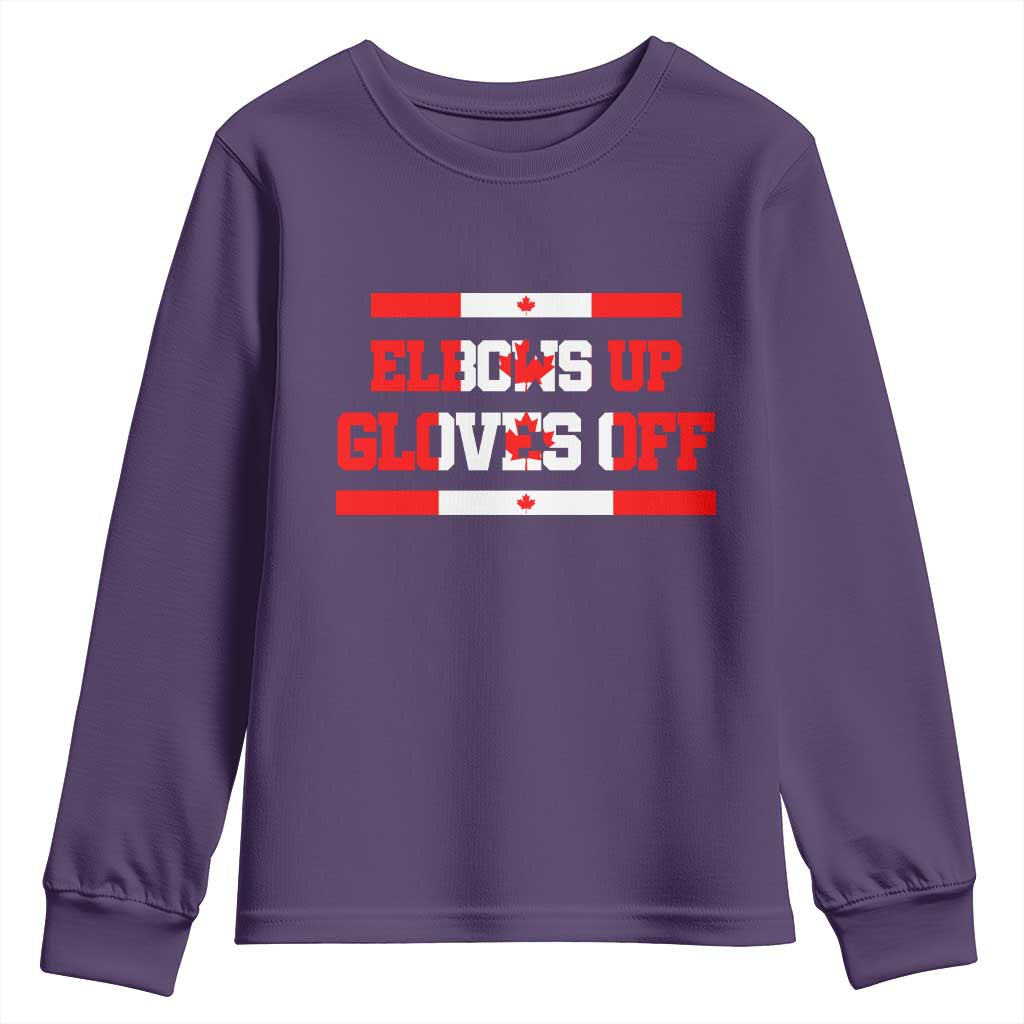 Elbows Up Gloves Off Youth Sweatshirt Canadian Ice Hockey Lover Gift TS12 Purple Print Your Wear