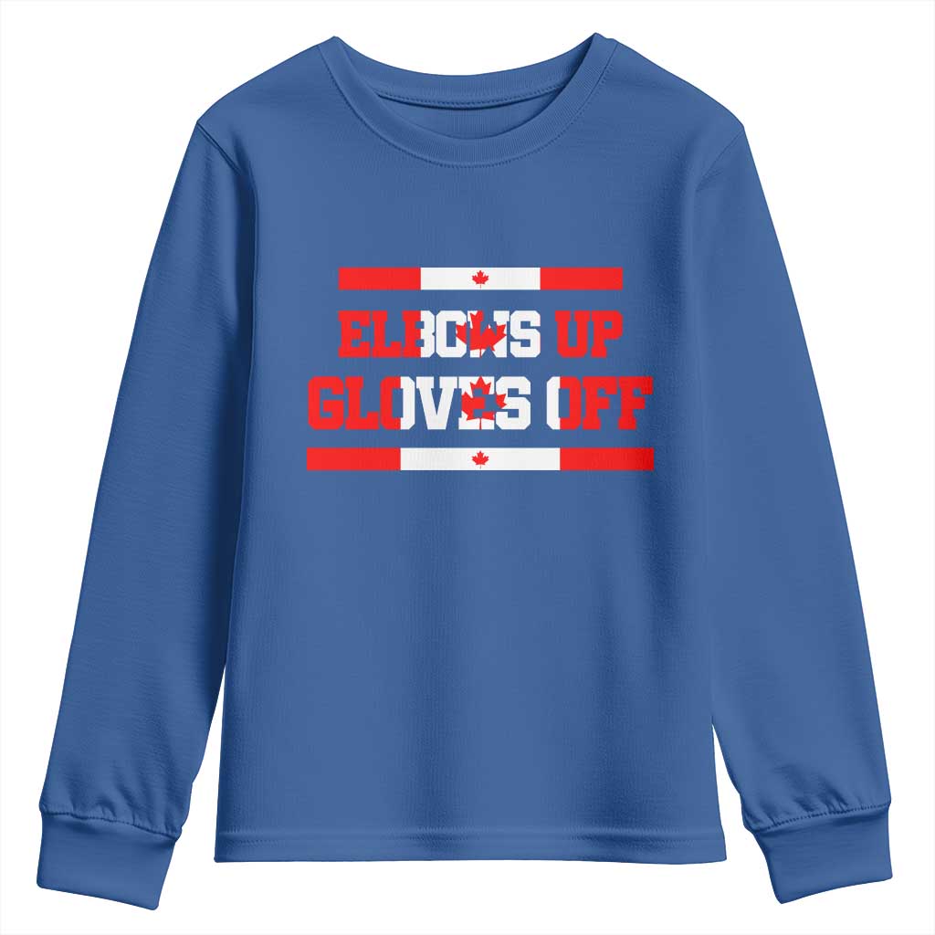 Elbows Up Gloves Off Youth Sweatshirt Canadian Ice Hockey Lover Gift TS12 Royal Blue Print Your Wear