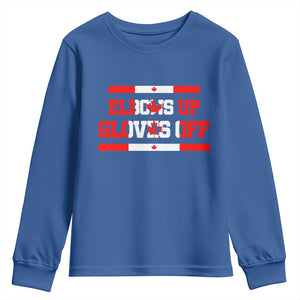 Elbows Up Gloves Off Youth Sweatshirt Canadian Ice Hockey Lover Gift TS12 Royal Blue Print Your Wear