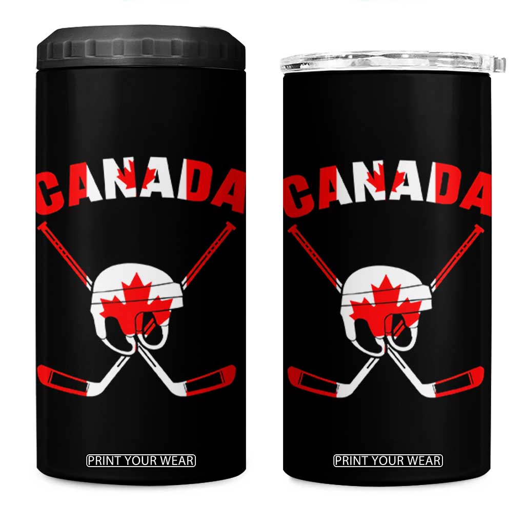 Canada Hockey Fan Ice Hockey Gear Red White Gift 4 in 1 Can Cooler Tumbler TS12 One Size: 16 oz Black Print Your Wear
