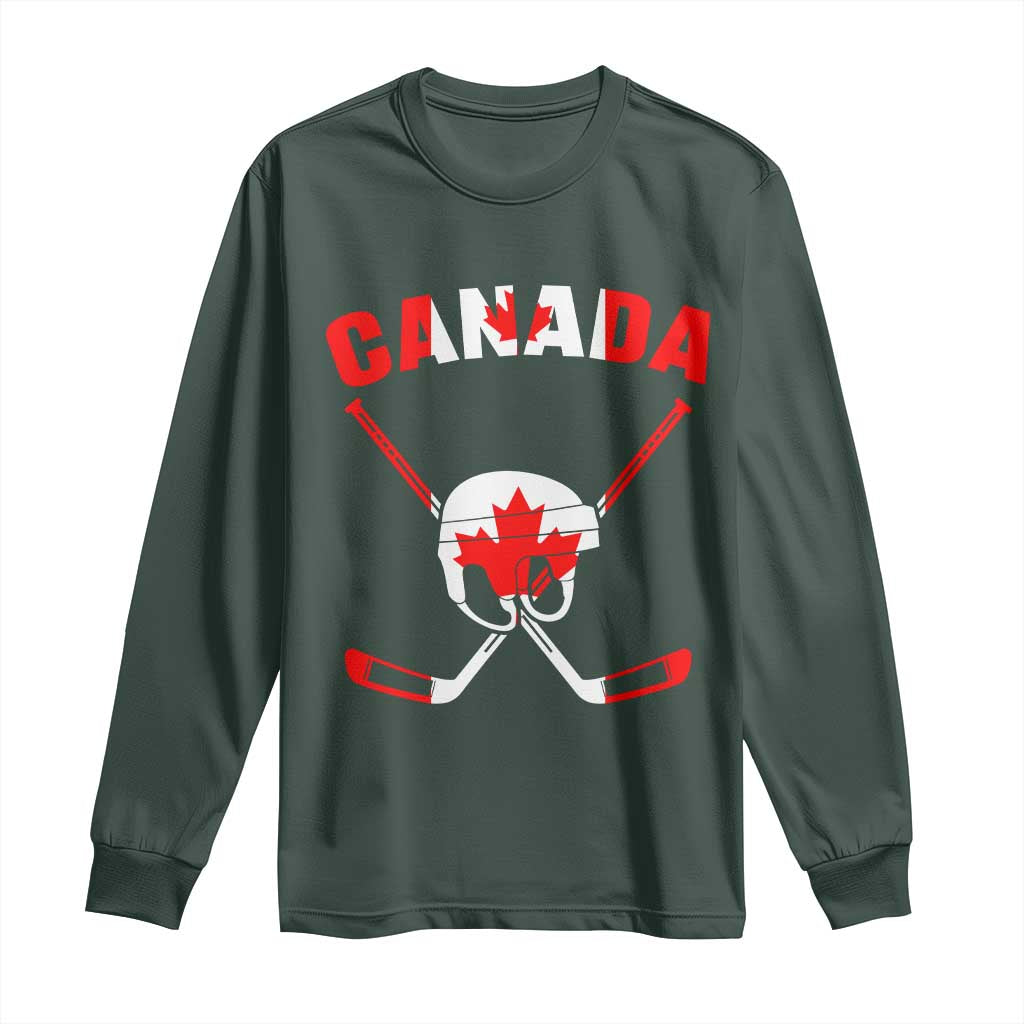 Canada Hockey Fan Ice Hockey Gear Red White Gift Long Sleeve Shirt TS12 Dark Forest Green Print Your Wear