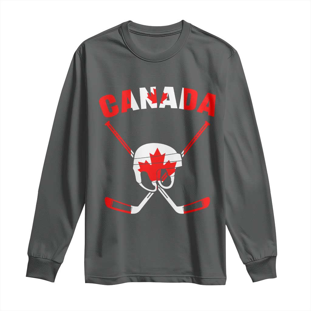 Canada Hockey Fan Ice Hockey Gear Red White Gift Long Sleeve Shirt TS12 Dark Heather Print Your Wear