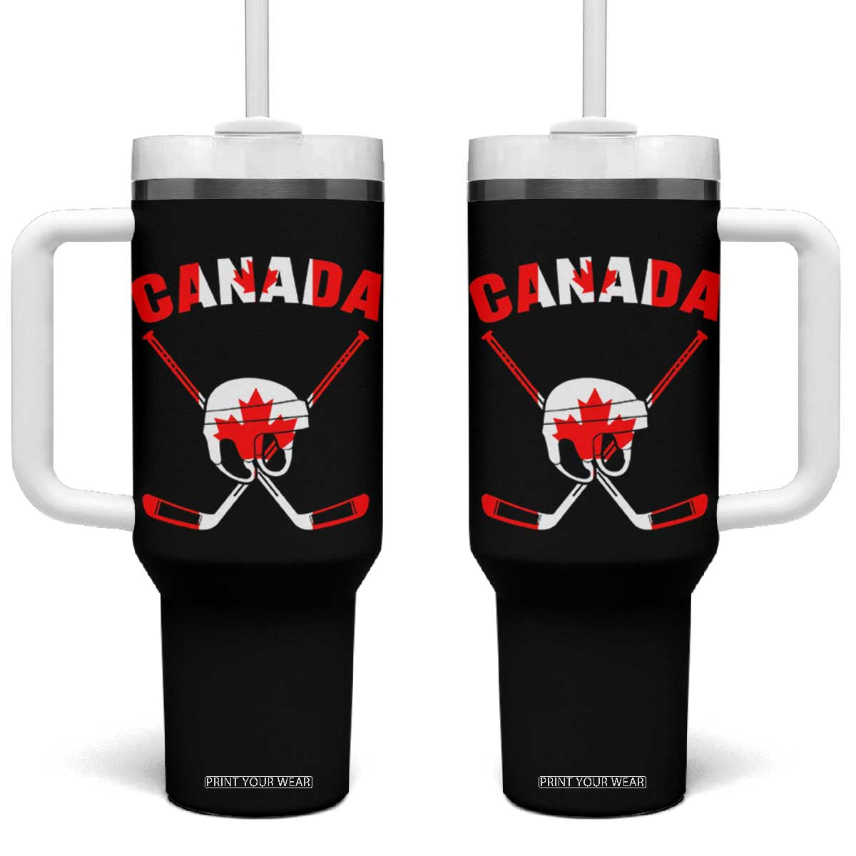 Canada Hockey Fan Ice Hockey Gear Red White Gift Tumbler With Handle TS12 One Size: 40 oz Black Print Your Wear