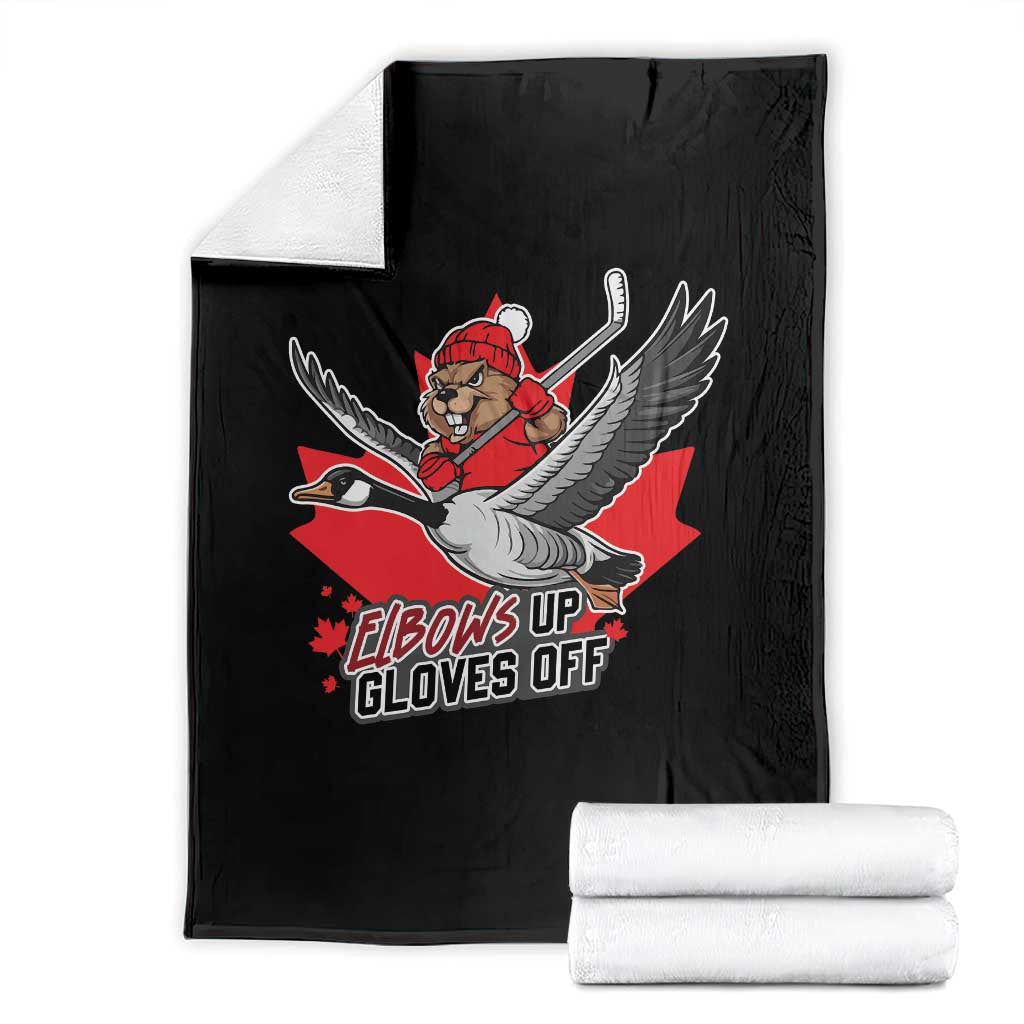 Elbows Up Gloves Off Throw Blanket Canadian Ice Hockey Beaver Gift TS12 Black Print Your Wear