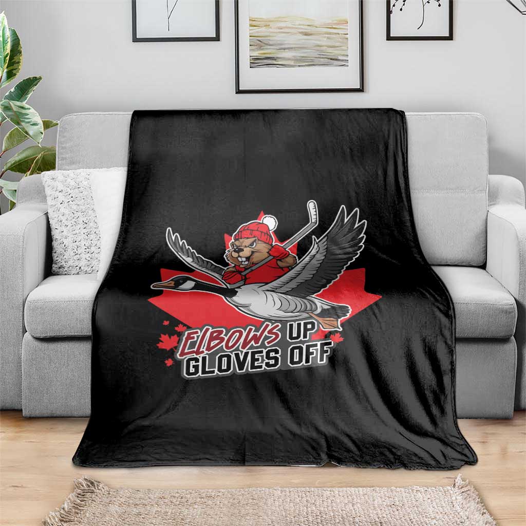 Elbows Up Gloves Off Throw Blanket Canadian Ice Hockey Beaver Gift TS12 Print Your Wear