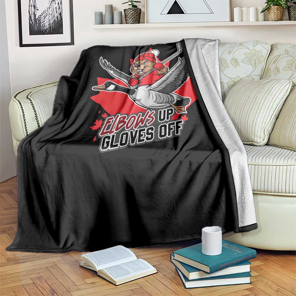 Elbows Up Gloves Off Throw Blanket Canadian Ice Hockey Beaver Gift TS12 Print Your Wear