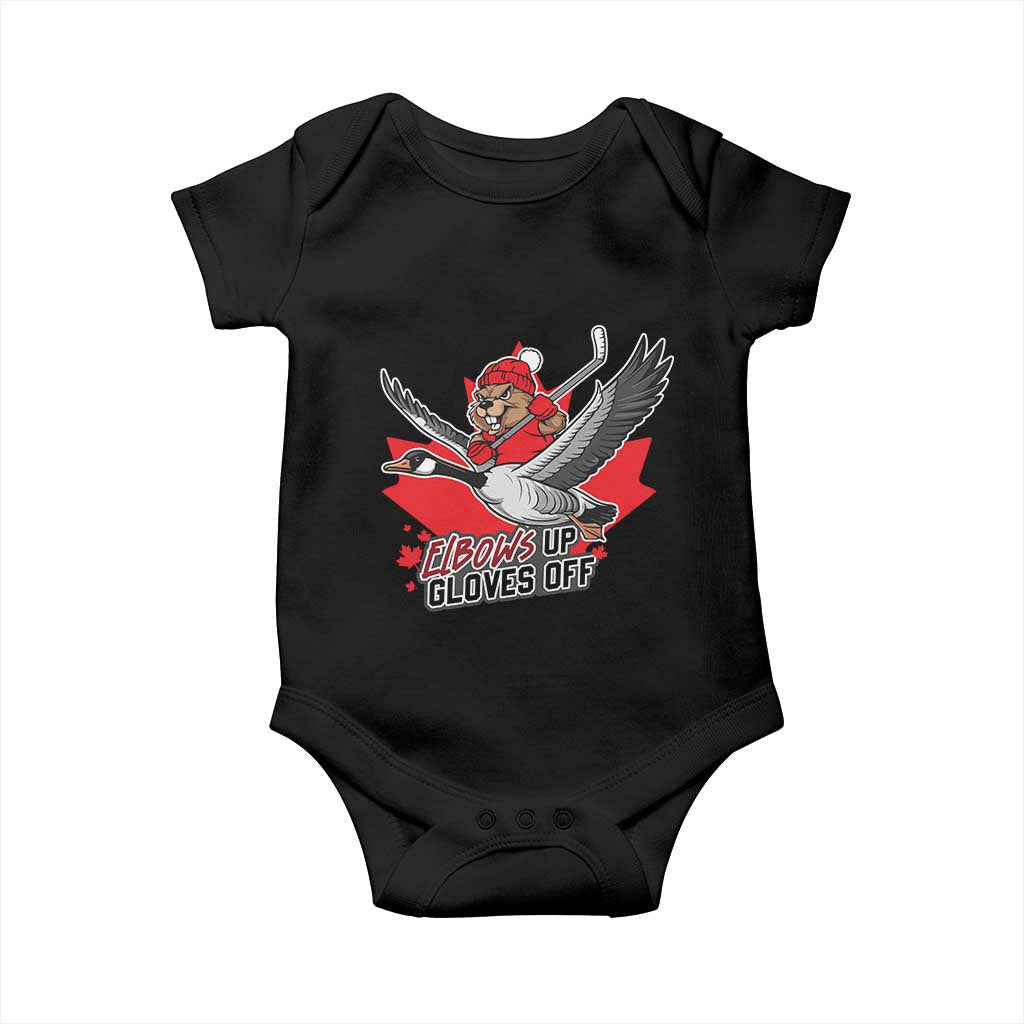 Elbows Up Gloves Off Baby Onesie Canadian Ice Hockey Beaver Gift TS12 Black Print Your Wear