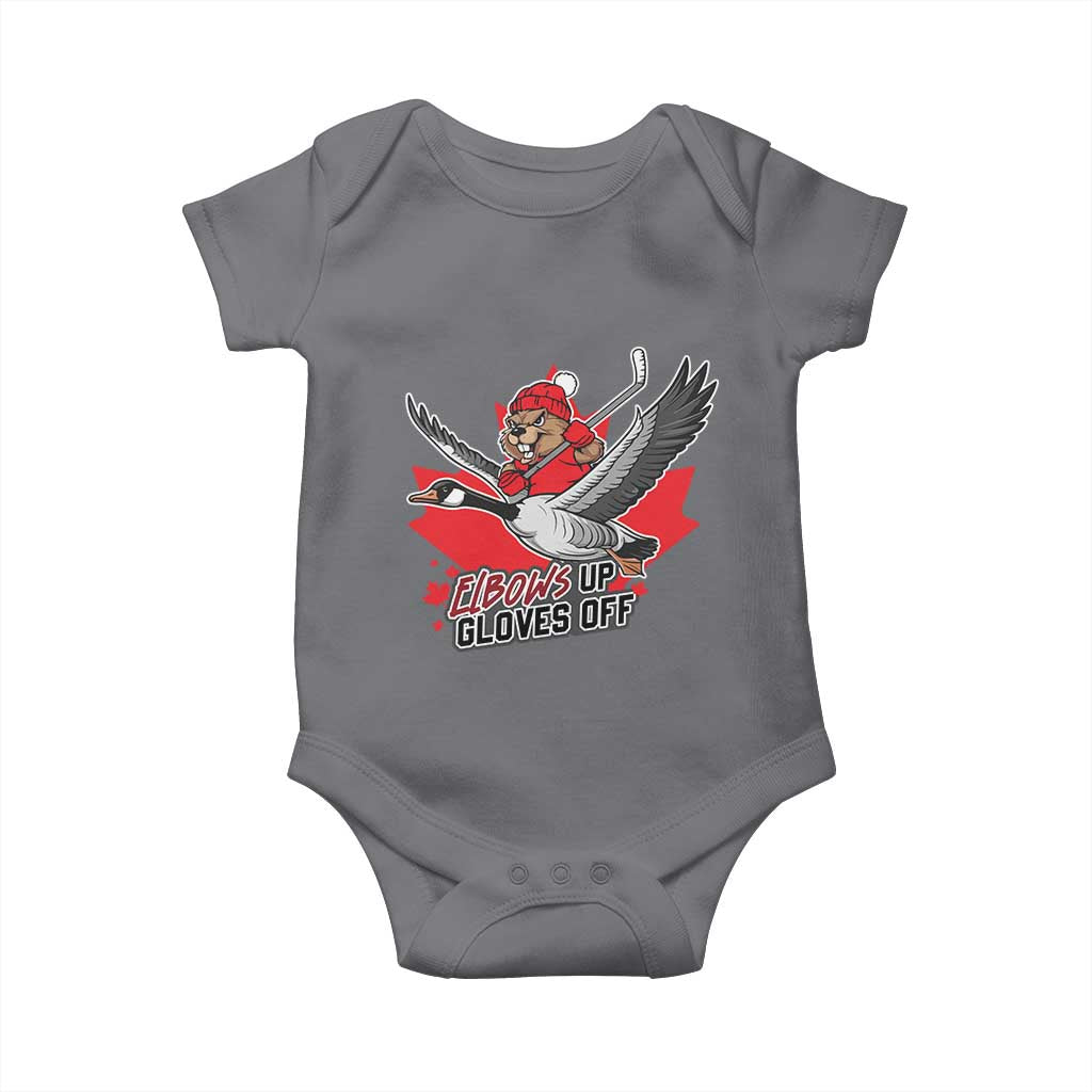 Elbows Up Gloves Off Baby Onesie Canadian Ice Hockey Beaver Gift TS12 Charcoal Print Your Wear