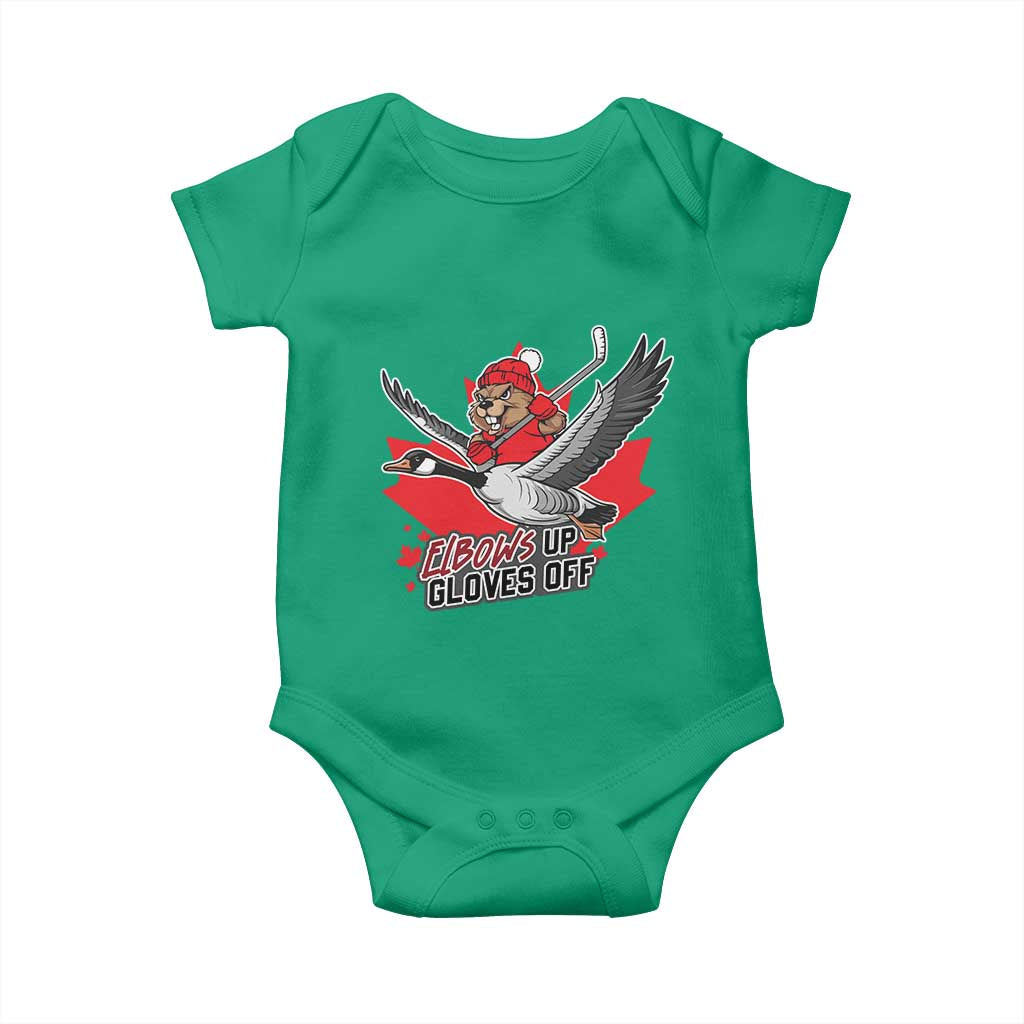 Elbows Up Gloves Off Baby Onesie Canadian Ice Hockey Beaver Gift TS12 Irish Green Print Your Wear