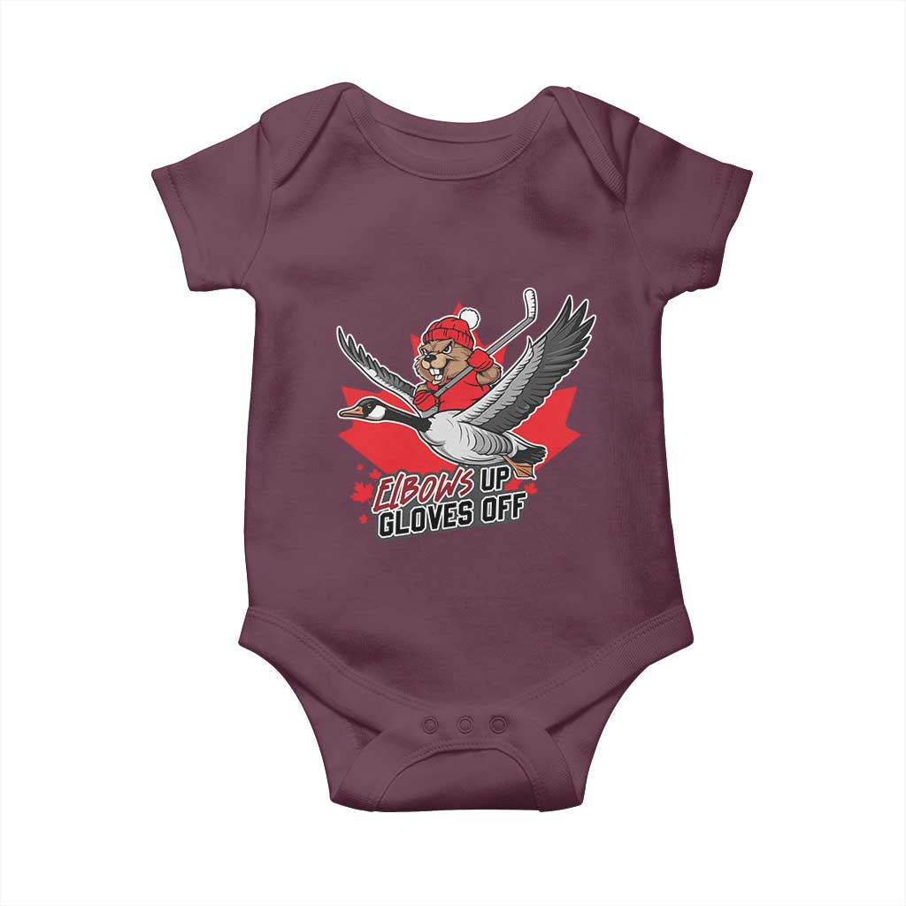 Elbows Up Gloves Off Baby Onesie Canadian Ice Hockey Beaver Gift TS12 Maroon Print Your Wear
