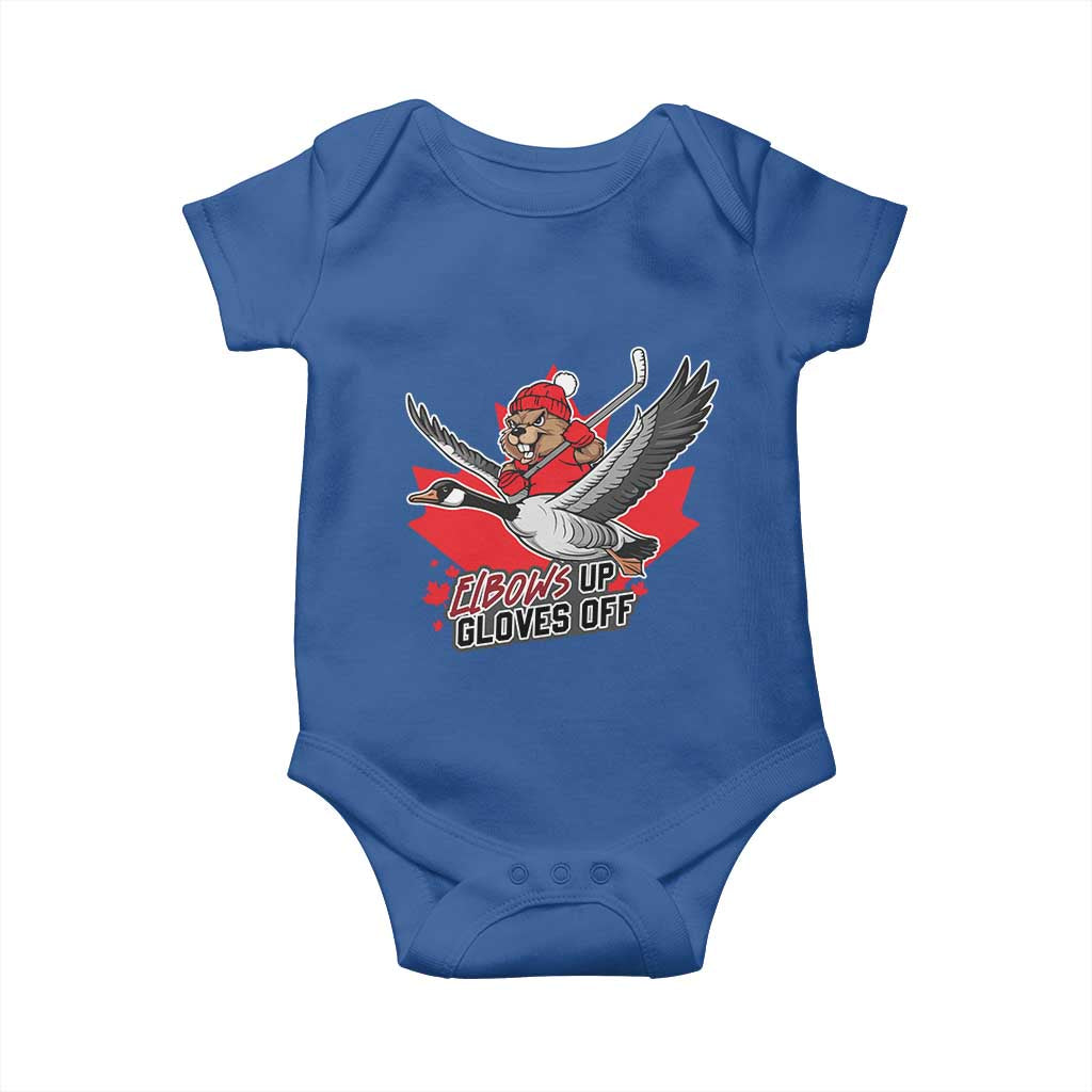 Elbows Up Gloves Off Baby Onesie Canadian Ice Hockey Beaver Gift TS12 Royal Blue Print Your Wear