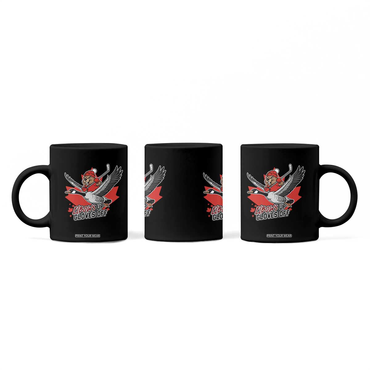 Elbows Up Gloves Off Coffee Mug Canadian Ice Hockey Beaver Gift TS12 Print Your Wear