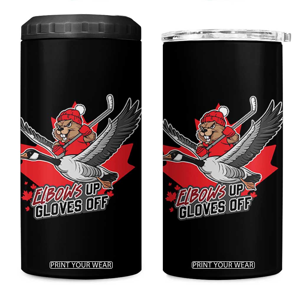Elbows Up Gloves Off 4 in 1 Can Cooler Tumbler Canadian Ice Hockey Beaver Gift TS12 One Size: 16 oz Black Print Your Wear