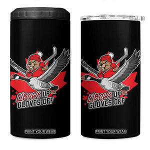 Elbows Up Gloves Off 4 in 1 Can Cooler Tumbler Canadian Ice Hockey Beaver Gift TS12 One Size: 16 oz Black Print Your Wear