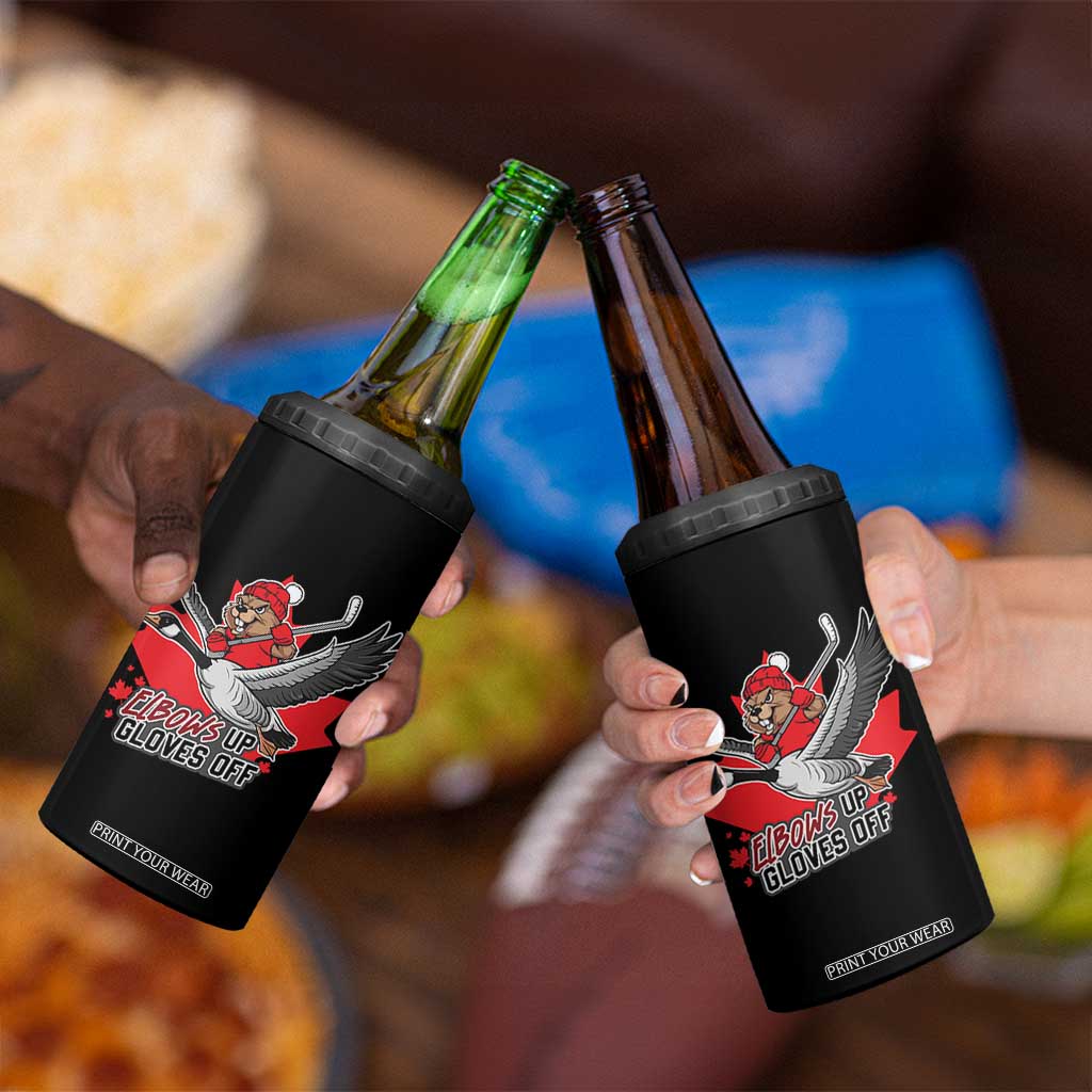 Elbows Up Gloves Off 4 in 1 Can Cooler Tumbler Canadian Ice Hockey Beaver Gift TS12 Print Your Wear