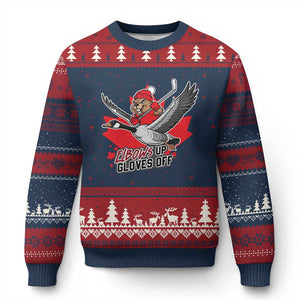 Elbows Up Gloves Off Ugly Christmas Sweater Canadian Ice Hockey Beaver Gift TS12 Navy Red Print Your Wear