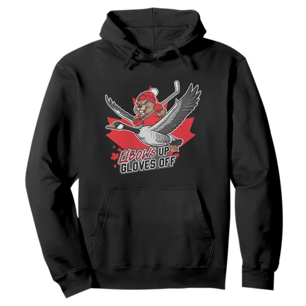 Elbows Up Gloves Off Hoodie Canadian Ice Hockey Beaver Gift TS12 Black Print Your Wear