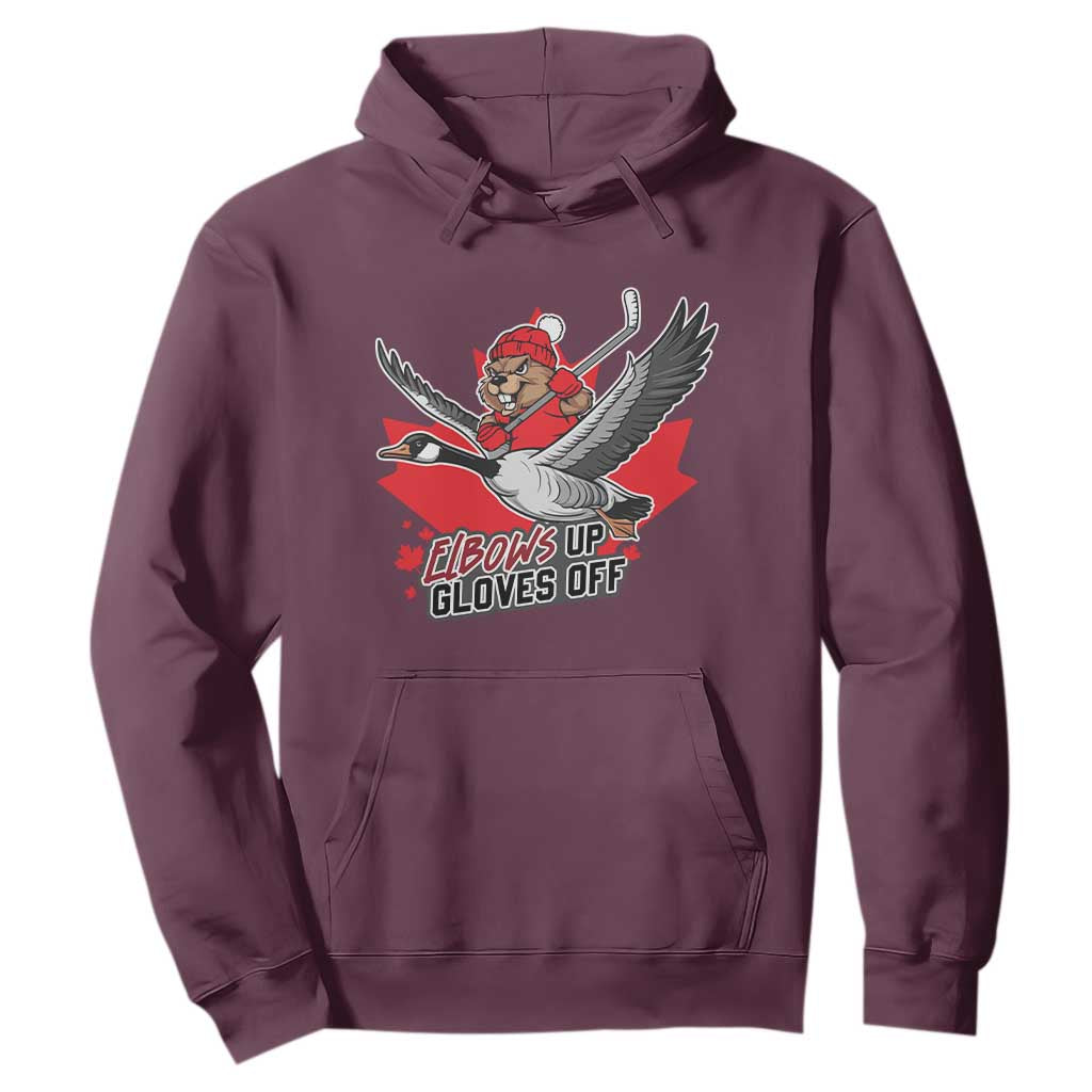 Elbows Up Gloves Off Hoodie Canadian Ice Hockey Beaver Gift TS12 Maroon Print Your Wear