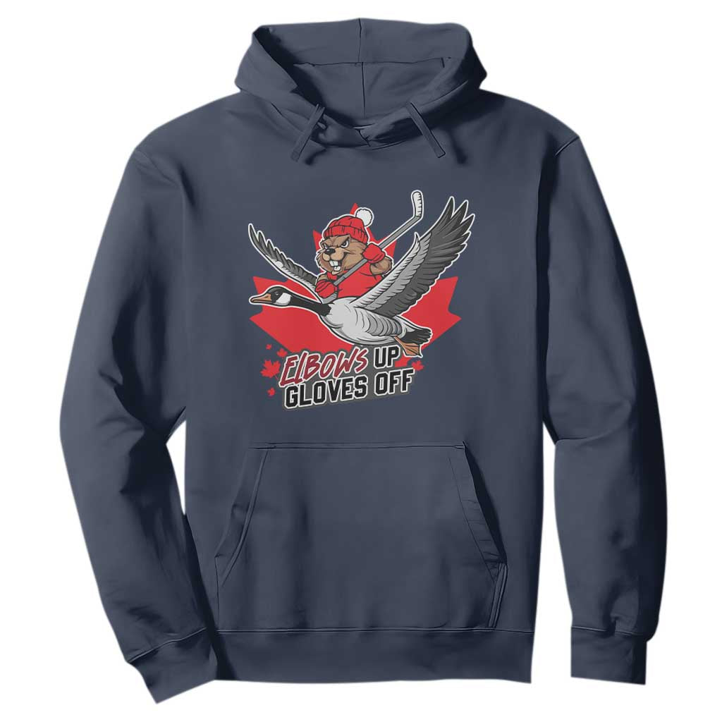 Elbows Up Gloves Off Hoodie Canadian Ice Hockey Beaver Gift TS12 Navy Print Your Wear