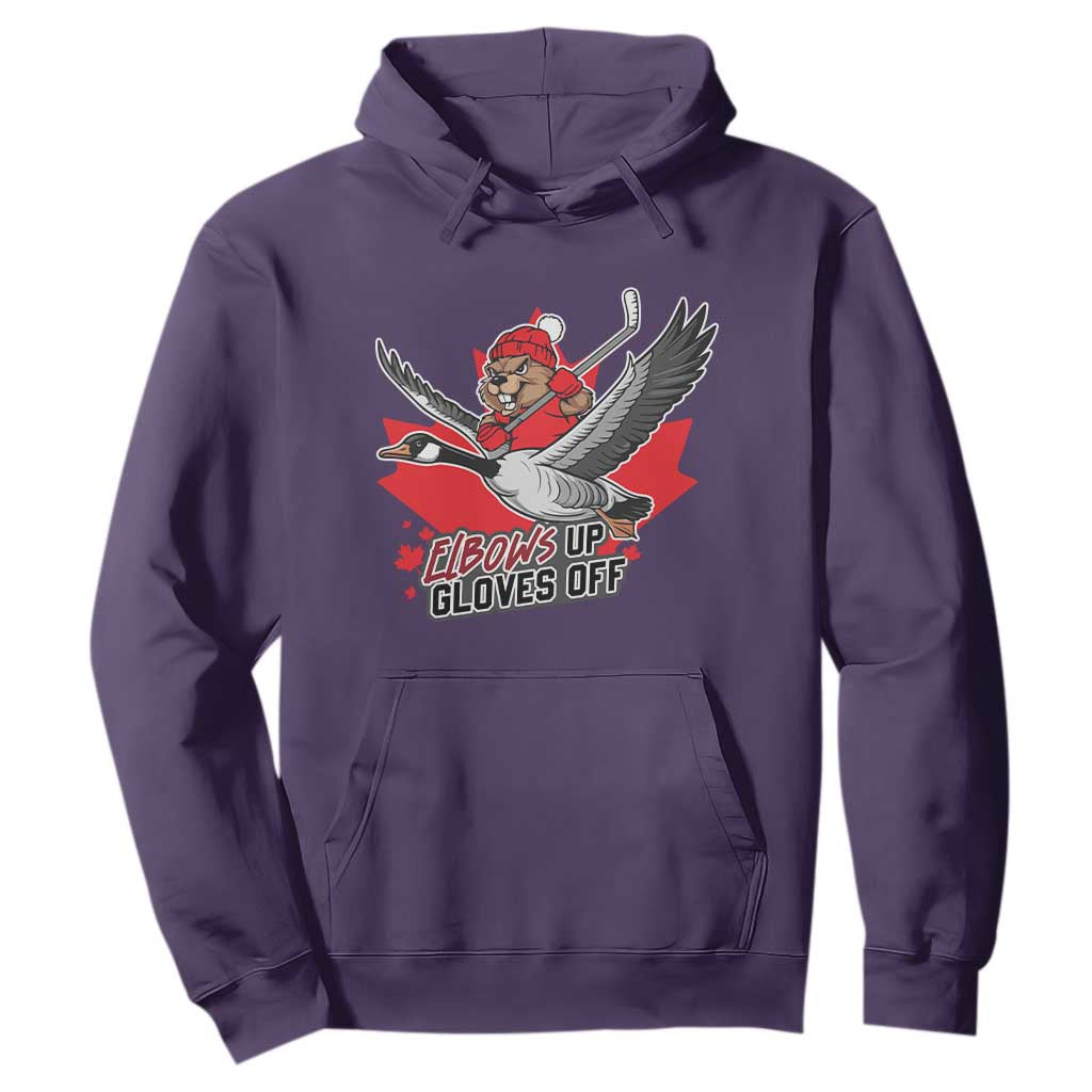 Elbows Up Gloves Off Hoodie Canadian Ice Hockey Beaver Gift TS12 Purple Print Your Wear