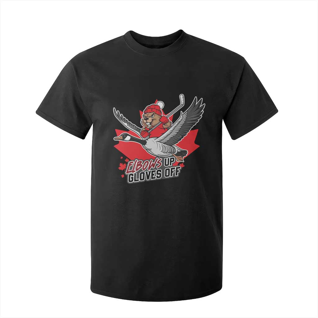 Elbows Up Gloves Off T Shirt For Kid Canadian Ice Hockey Beaver Gift TS12 Black Print Your Wear