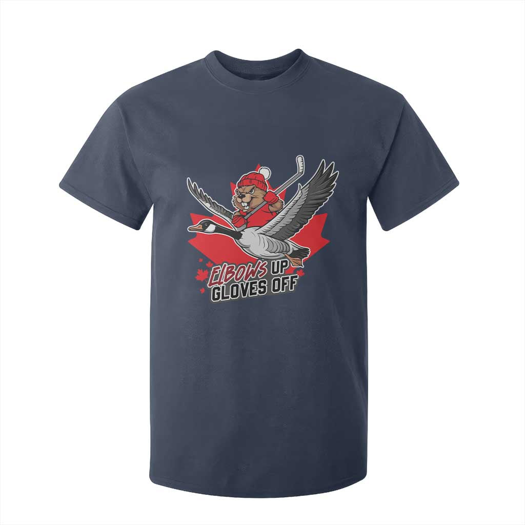 Elbows Up Gloves Off T Shirt For Kid Canadian Ice Hockey Beaver Gift TS12 Navy Print Your Wear