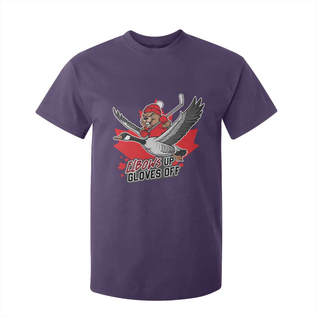 Elbows Up Gloves Off T Shirt For Kid Canadian Ice Hockey Beaver Gift TS12 Purple Print Your Wear