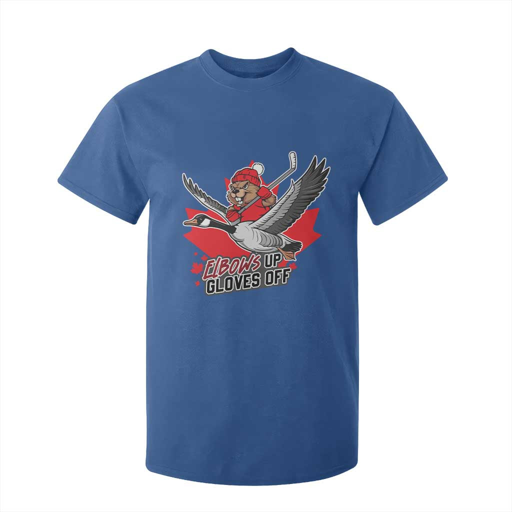 Elbows Up Gloves Off T Shirt For Kid Canadian Ice Hockey Beaver Gift TS12 Royal Blue Print Your Wear