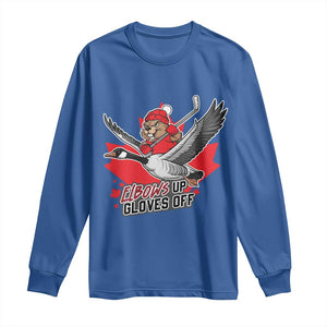 Elbows Up Gloves Off Long Sleeve Shirt Canadian Ice Hockey Beaver Gift TS12 Royal Blue Print Your Wear