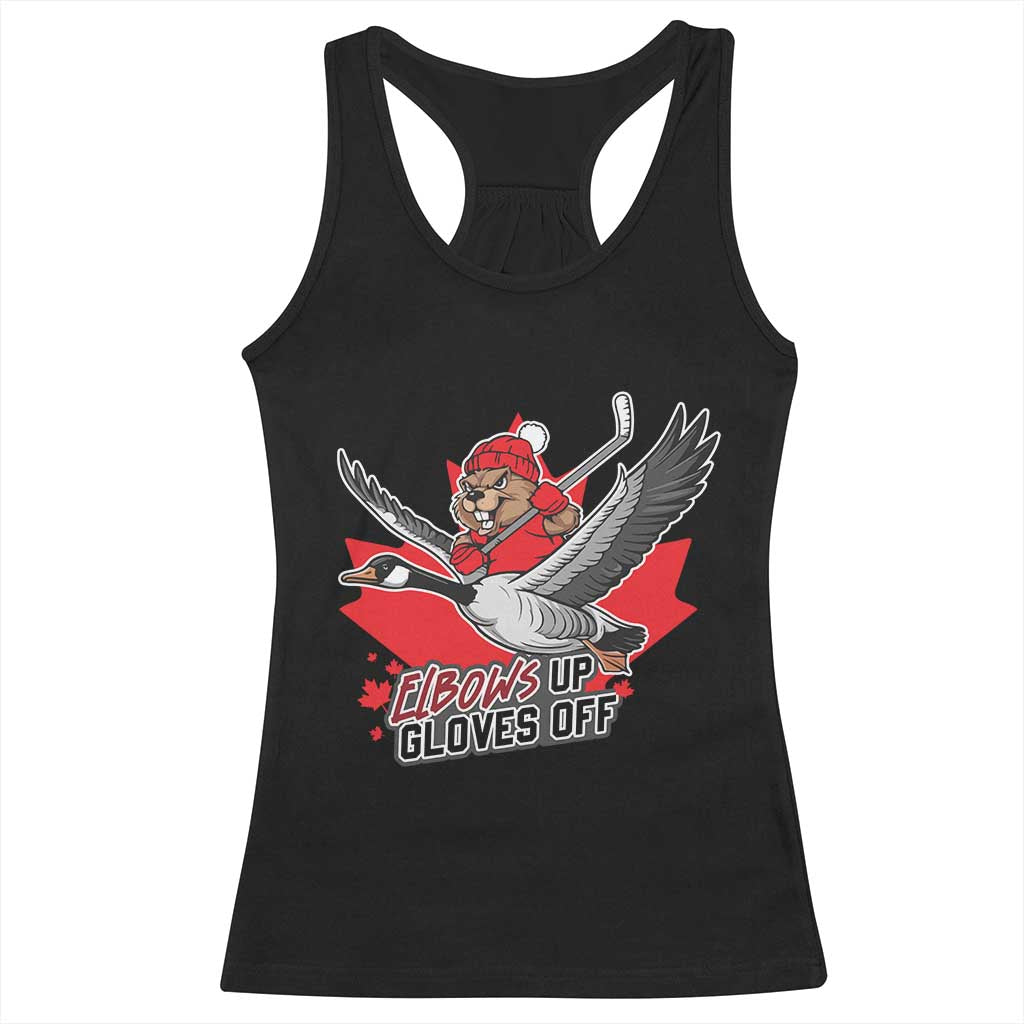 Elbows Up Gloves Off Racerback Tank Top Canadian Ice Hockey Beaver Gift TS12 Black Print Your Wear