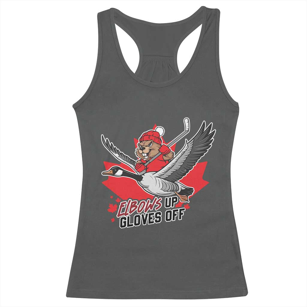 Elbows Up Gloves Off Racerback Tank Top Canadian Ice Hockey Beaver Gift TS12 Dark Heather Print Your Wear