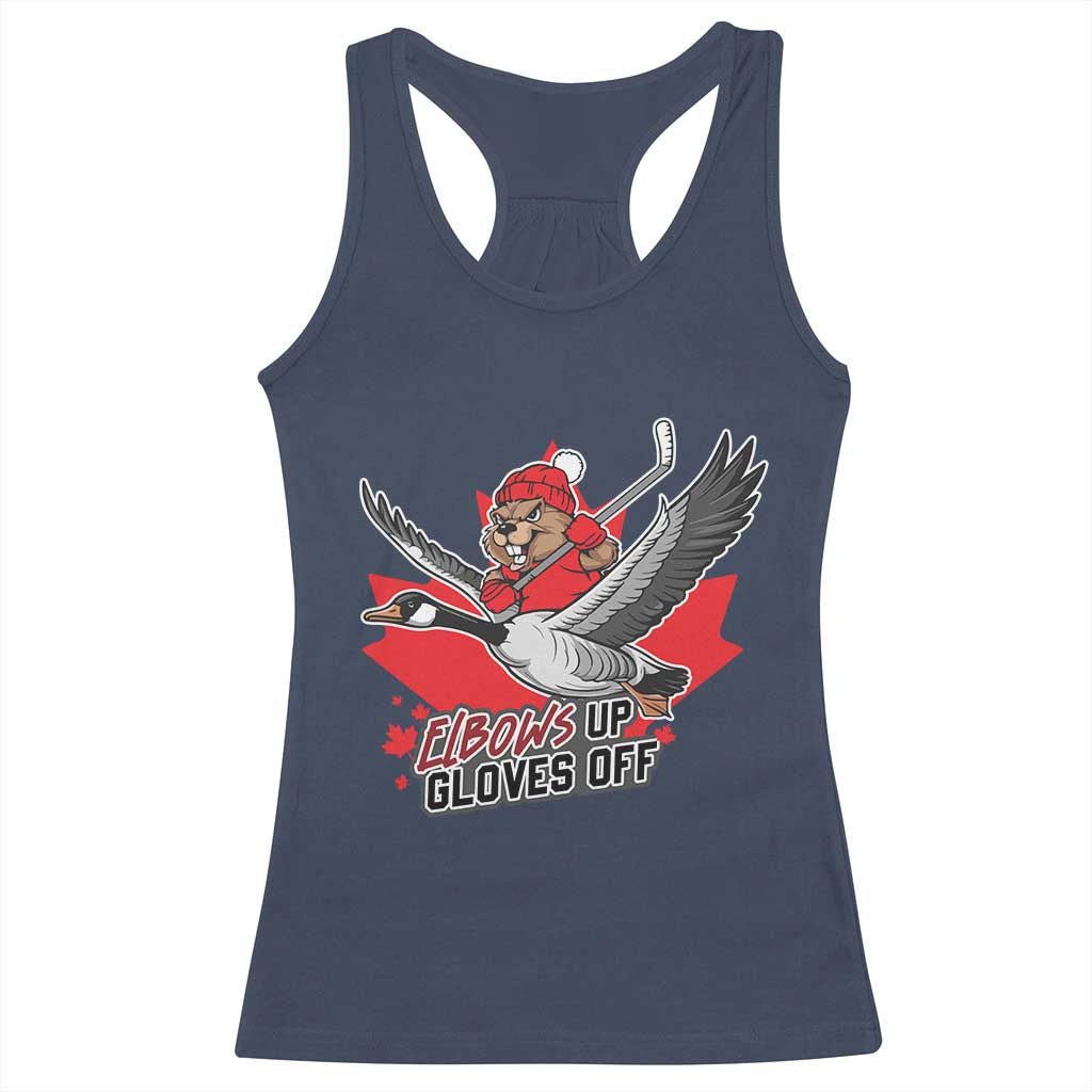 Elbows Up Gloves Off Racerback Tank Top Canadian Ice Hockey Beaver Gift TS12 Navy Print Your Wear