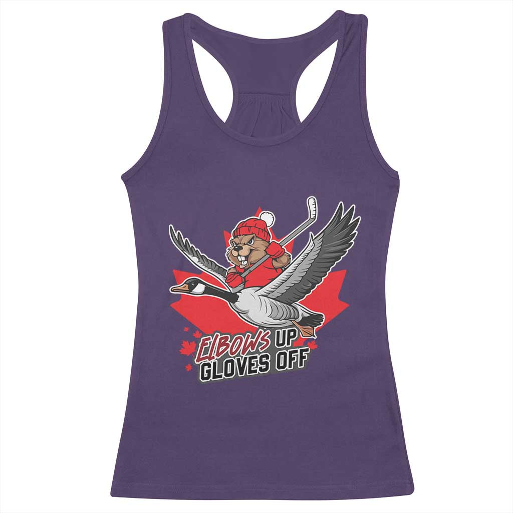 Elbows Up Gloves Off Racerback Tank Top Canadian Ice Hockey Beaver Gift TS12 Purple Print Your Wear