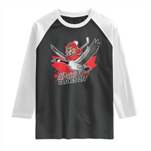 Elbows Up Gloves Off Raglan Shirt Canadian Ice Hockey Beaver Gift TS12 Black White Print Your Wear