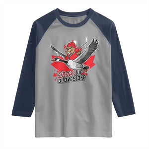 Elbows Up Gloves Off Raglan Shirt Canadian Ice Hockey Beaver Gift TS12 Sport Gray Navy Print Your Wear