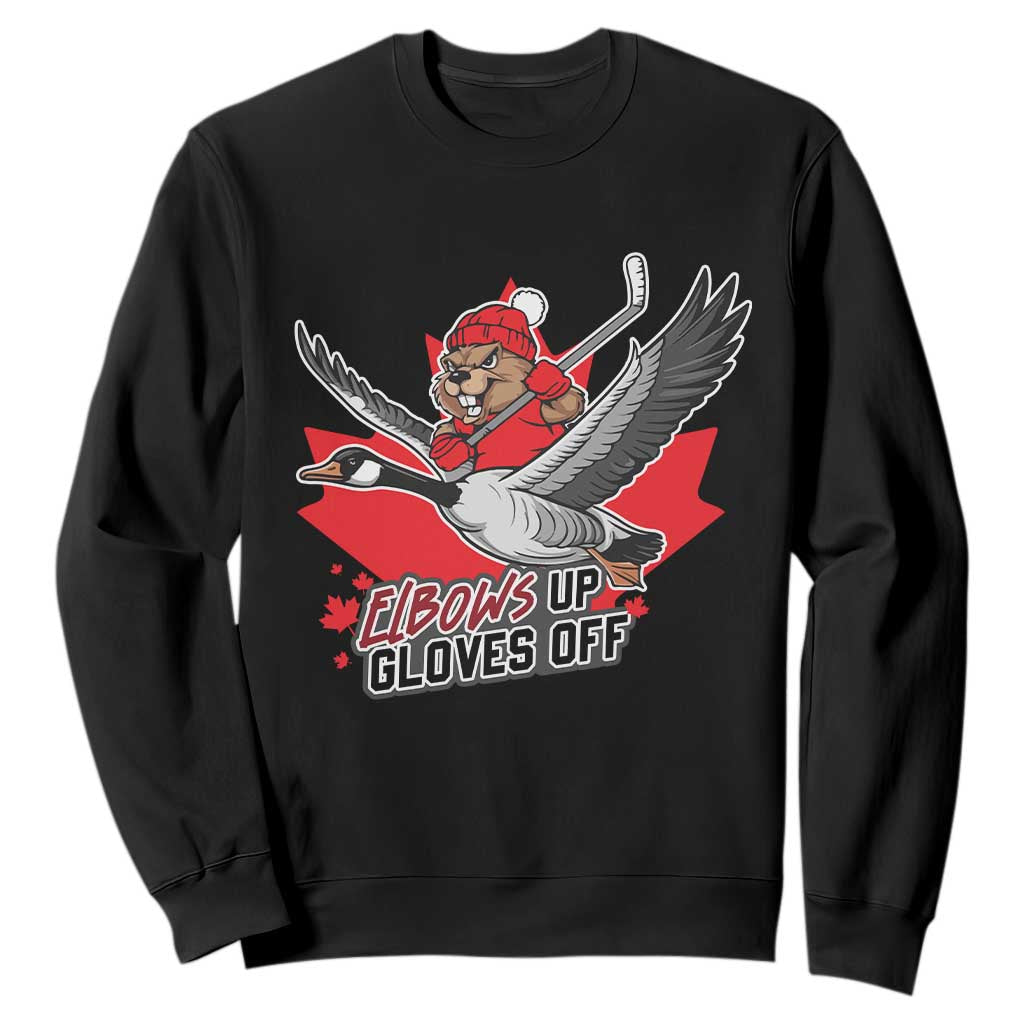 Elbows Up Gloves Off Sweatshirt Canadian Ice Hockey Beaver Gift TS12 Black Print Your Wear