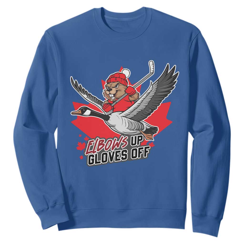 Elbows Up Gloves Off Sweatshirt Canadian Ice Hockey Beaver Gift TS12 Royal Blue Print Your Wear