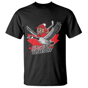Elbows Up Gloves Off T Shirt Canadian Ice Hockey Beaver Gift TS12 Black Print Your Wear
