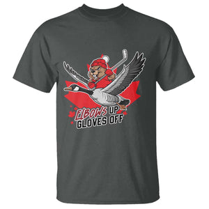 Elbows Up Gloves Off T Shirt Canadian Ice Hockey Beaver Gift TS12 Dark Heather Print Your Wear